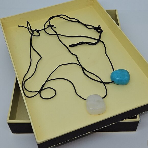 BOHO White and Turquoise Colored Pendants - Set of 2 - Picture 1 of 5